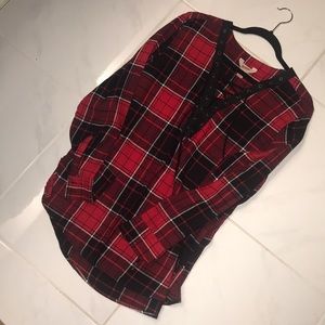 Plaid lace up tunic